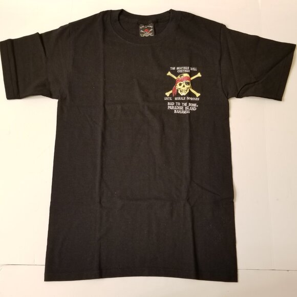 Bahamas Atlantis NWOT Black Jolly Roger Skull-and-Crossbones Gallows Humor Tshir - Picture 3 of 10